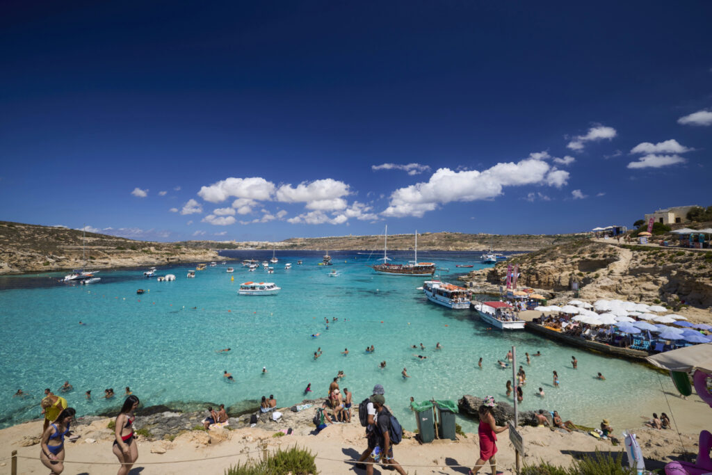 The stunning Blue Lagoon Bay in Comino, Malta.