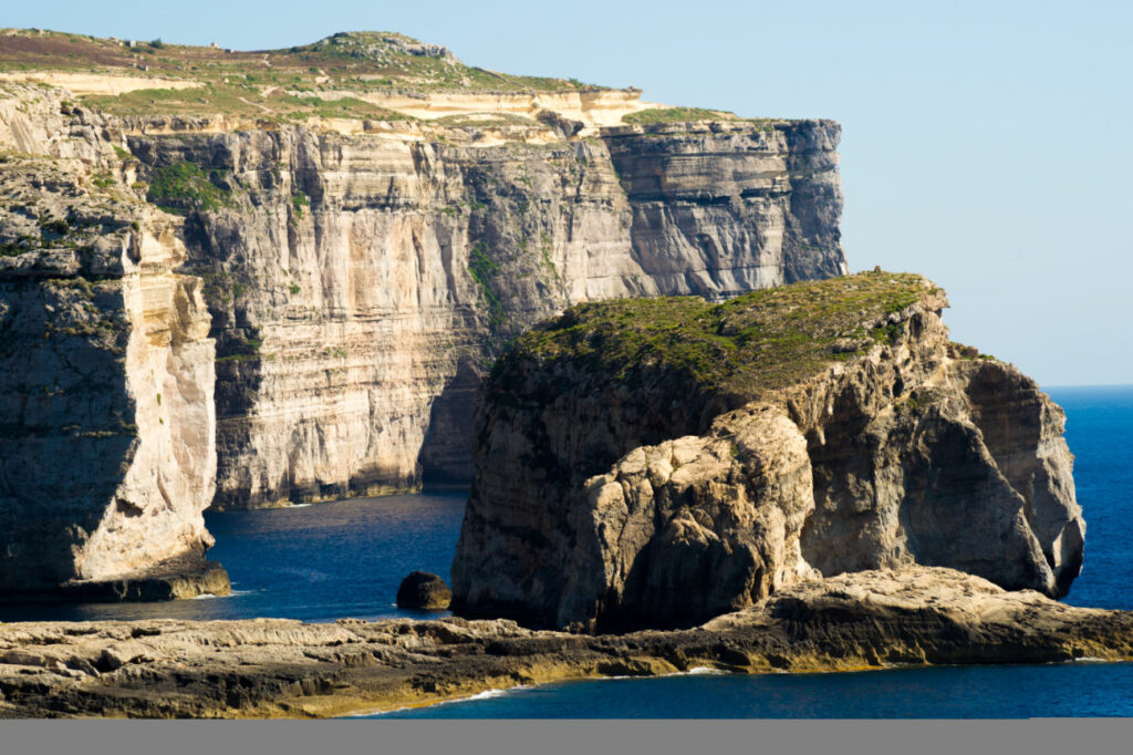 Fungus Rock at Dwejra Bay in Gozo.