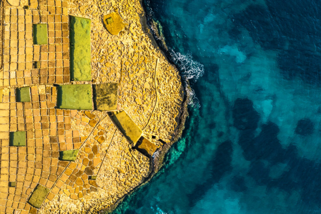 Aerial view of the Gozo salt pans.